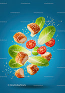 Fresh Chicken Salad Ingredients in Midair with Sesame