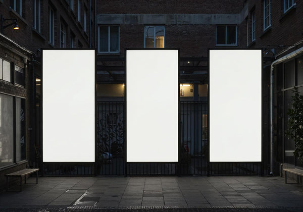 Three Vertical Blank Billboards in Urban Alleyway JPG Mockup Image