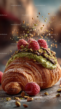 Delicious Raspberry and Pistachio Croissant with Fresh Berries