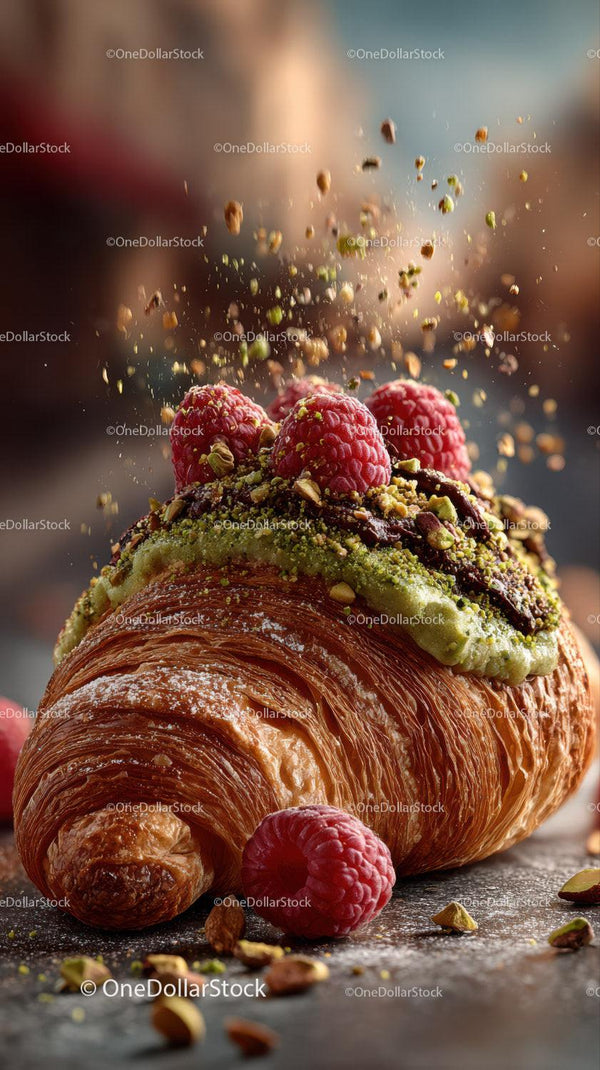 Delicious Raspberry and Pistachio Croissant with Fresh Berries
