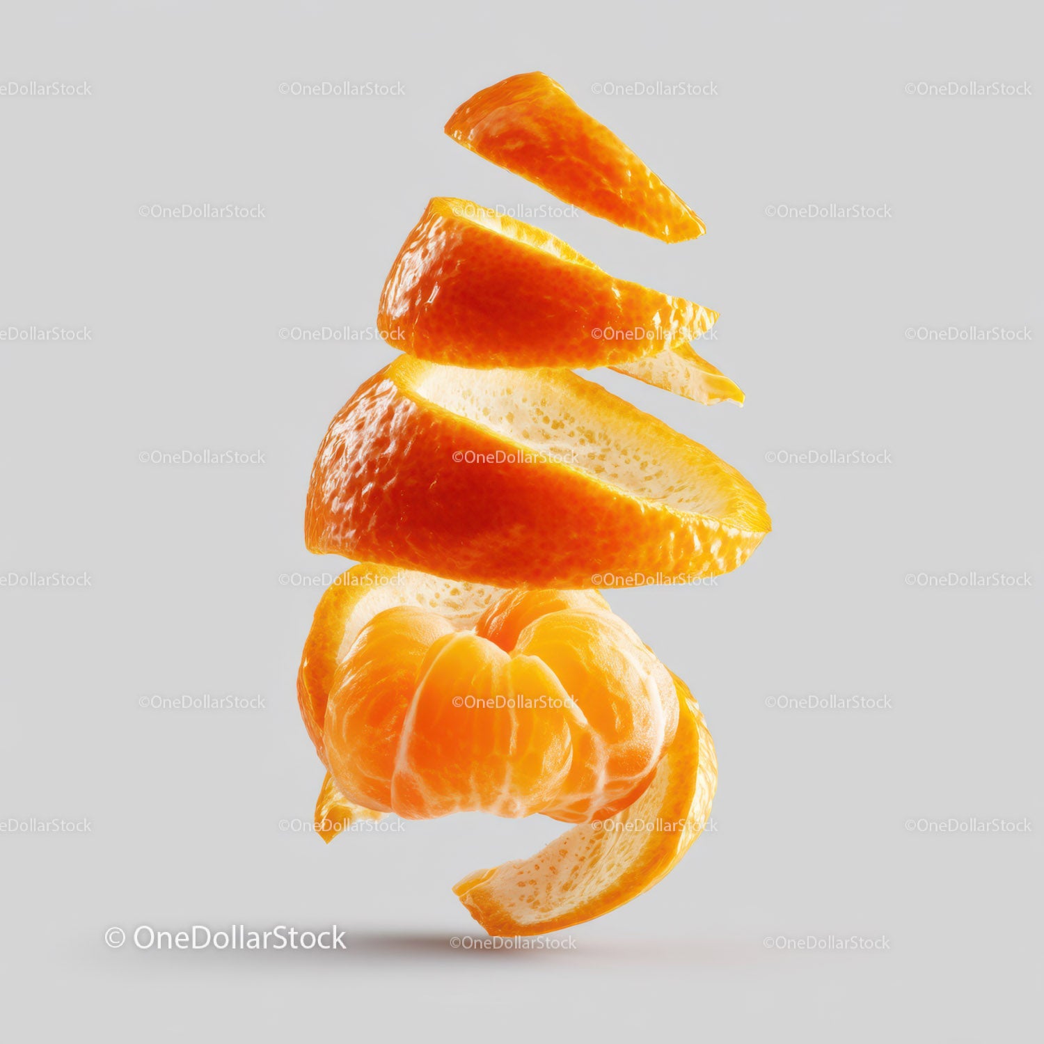 Stacked Orange Slices in Mid-air with Bright Colors