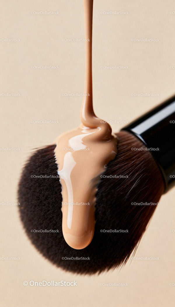 Cream foundation flowing onto soft makeup brush