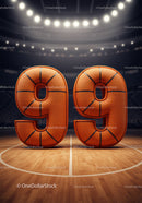 Basketball styled number ninety nine on court