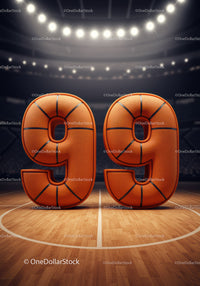 Basketball styled number ninety nine on court