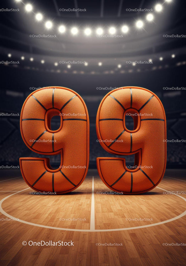 Basketball styled number ninety nine on court