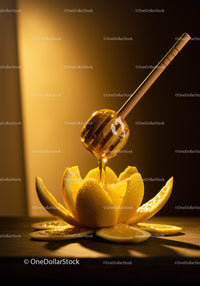 Honey dripping onto opened fresh lemon slices