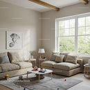 Bright Living Room with Beige Sofas and Large Window