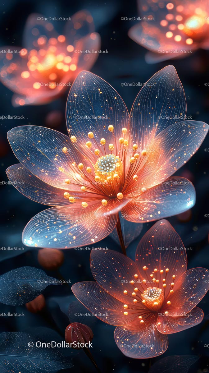 Glowing Bioluminescent Flower Fantasy Scene with Vibrant Petals