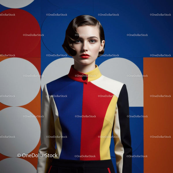 Woman in Bold Colorblock Jacket with Vintage Hairstyle