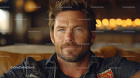 Male Portrait with Blue Eyes and Rugged Appearance in Casual Setting