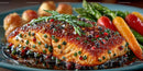 Gourmet Grilled Salmon Fillet with Herbs and Vegetables on Plate