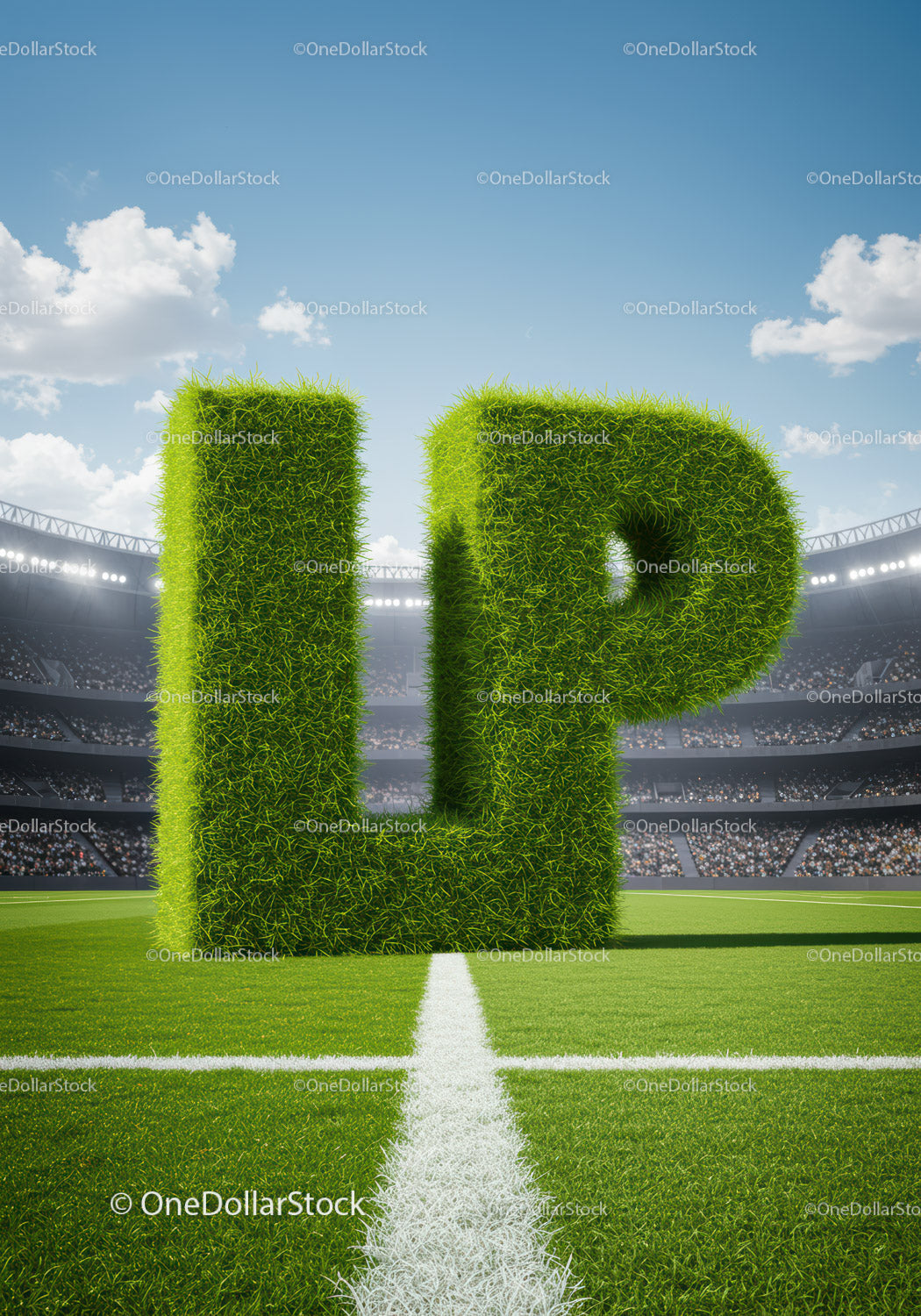 3D Grass Letters LP na boisku piłkarskim z tłumem