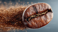 Flying Coffee Beans in Motion on a Dark Background