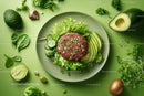 Fresh Cheeseburger with Lettuce and Cheese on a White Plate