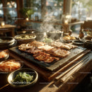 Korean Barbecue Platter with Grilled Meat and Side Dishes