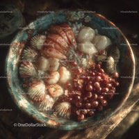Fresh Shellfish Seafood Bowl with Lobster Scallops Clams and Fish Roe