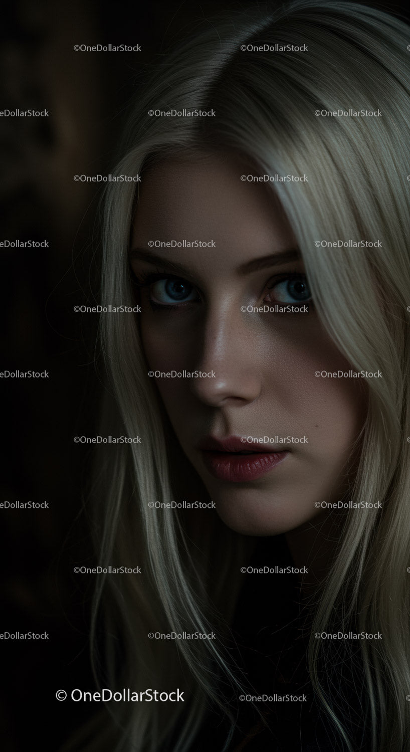 Close up portrait of young woman with blue eyes and blonde hair
