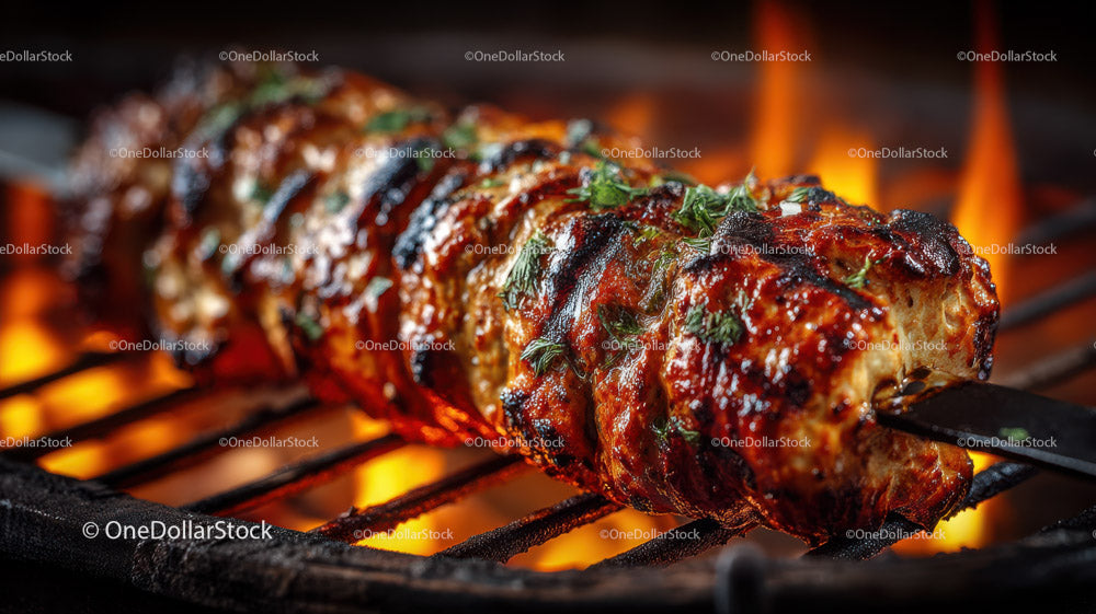 Juicy Grilled Meat Skewers with Charred Edges on Open Flame (36 Images)