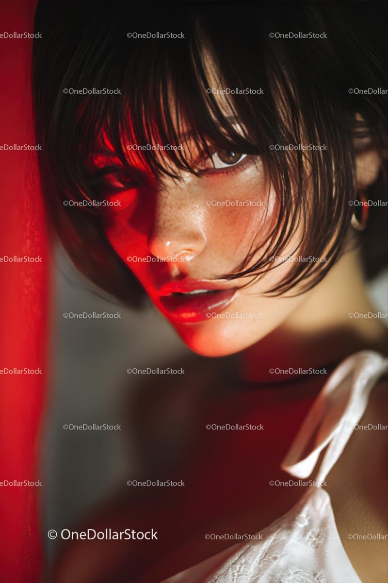Dramatic Close-Up of a Beautiful Woman with Intense Expression