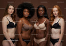 Diverse women confidently posing in lingerie against brown