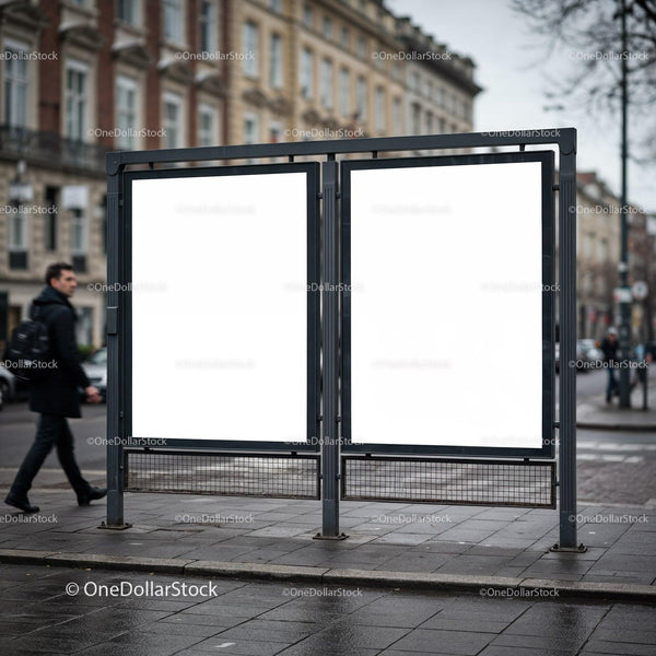 Empty Double Billboards on Urban Street Corner JPG Mockup Image