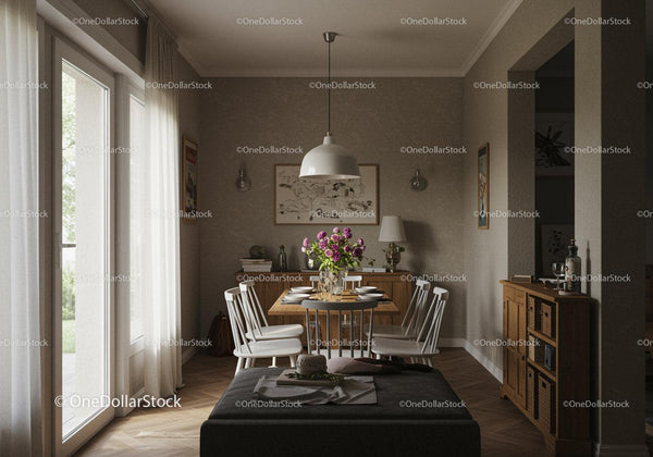 Elegancka jadalnia z naturalnym światłem i przytulną atmosferą
