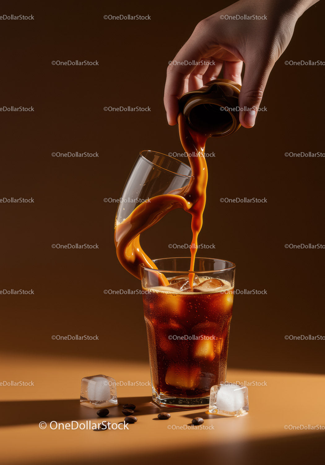 Pouring Coffee Cream into Iced Cold Brew Glass