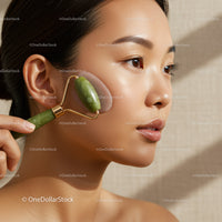 Woman Using Jade Roller for Facial Massage and Skin Rejuvenation