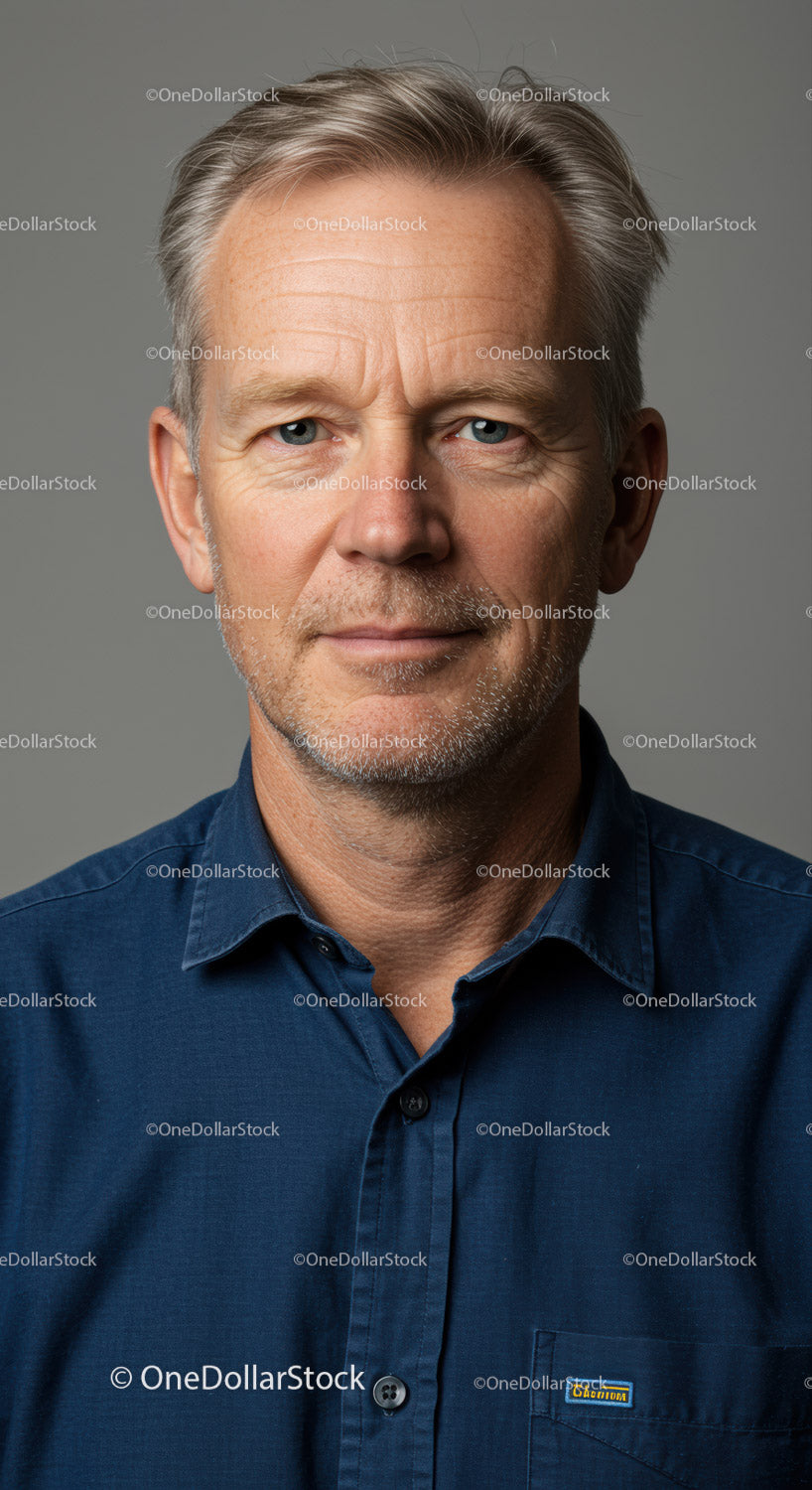 Close-up Portrait of a Confident Senior Man in Casual Blue Shirt