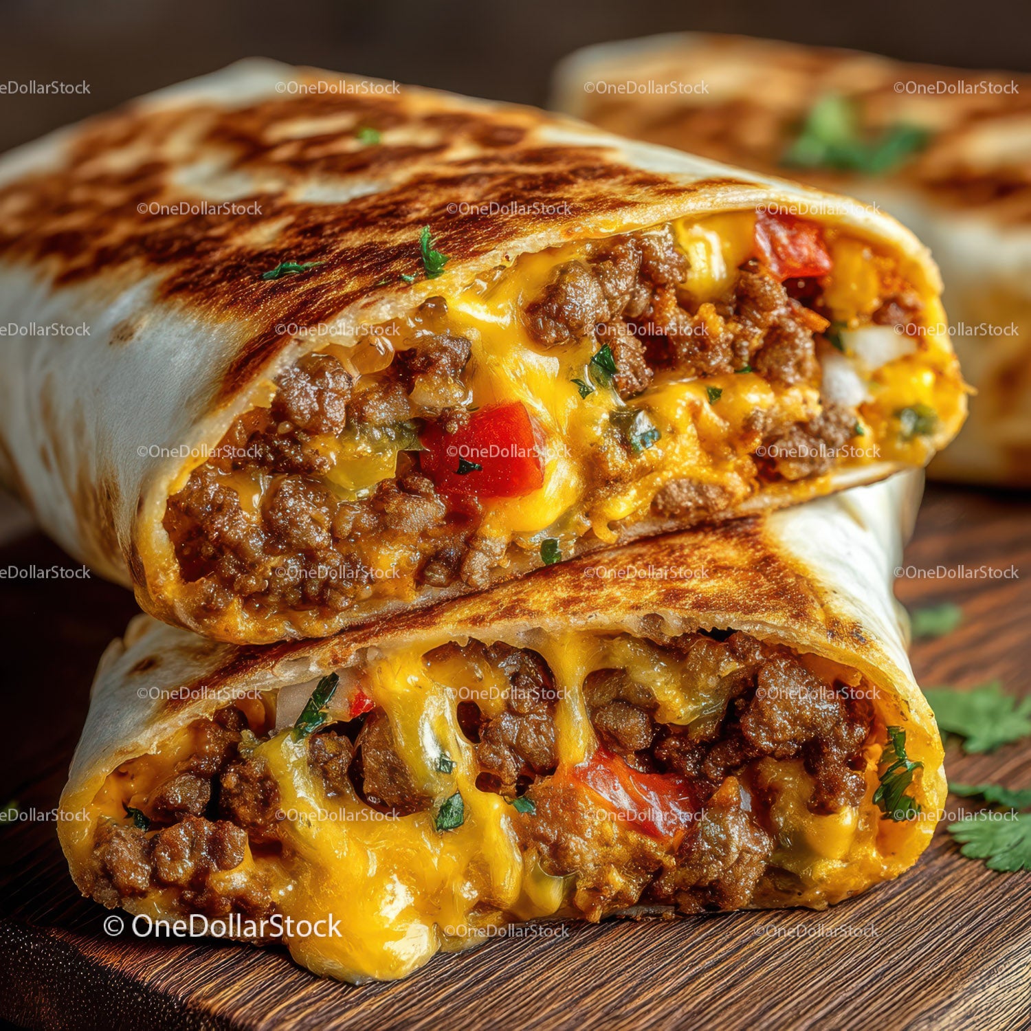 Savory Beef and Cheese Burrito with Red Peppers and Cilantro