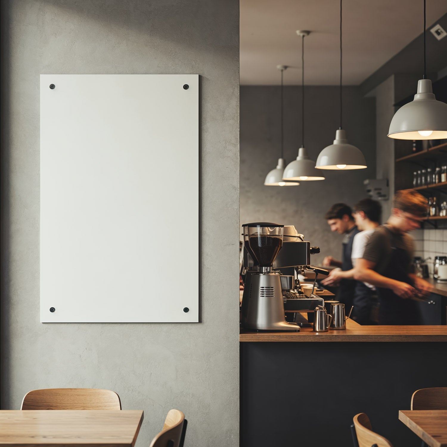 Minimalist Coffee Shop Interior with Blank Wall Poster