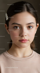 Young Girl Portrait with Brown Eyes and Pearl Hair Accessory