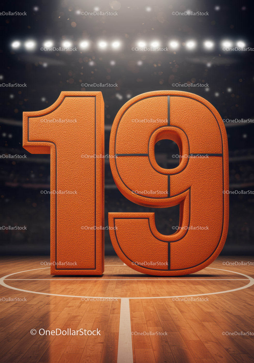 Number nineteen shaped from basketball texture on court