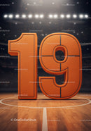 Number nineteen shaped from basketball texture on court