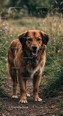 Friendly brown dog standing on country trail