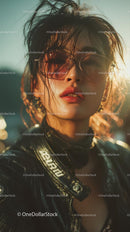 Stylish Woman in Sunglasses Against a Sunlit Background