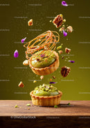 Green Pistachio Tartlets with Caramel and Flower Petals