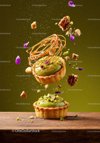 Green Pistachio Tartlets with Caramel and Flower Petals