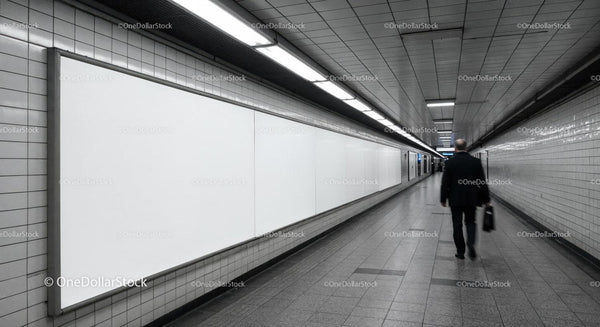 Underground Subway Passage With Tiled Walls and Fluorescent Lighting JPG Mockup Image