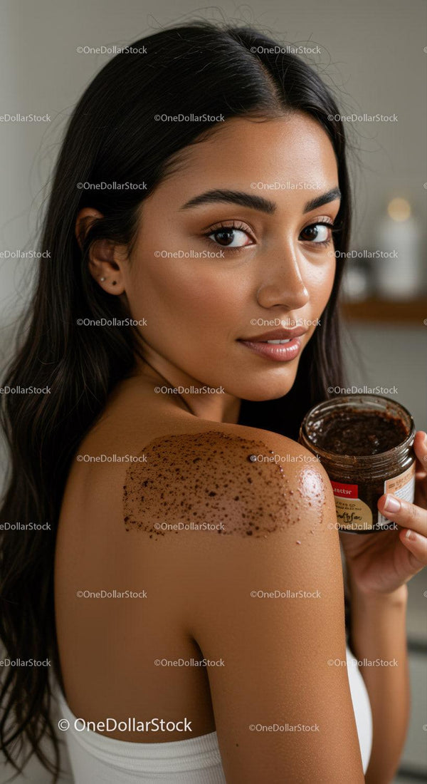 Young Woman Applying Body Scrub on Shoulder for Skin Nourishment