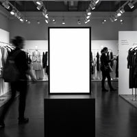 Minimalistic Blank Vertical Display in Modern Fashion Store