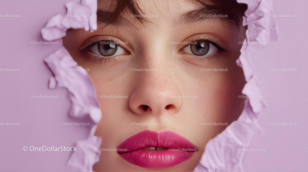 Close-Up Portrait of a Glamorous Model with Pink Lipstick