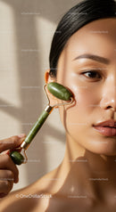 Young Woman Using Jade Roller for Facial Skincare