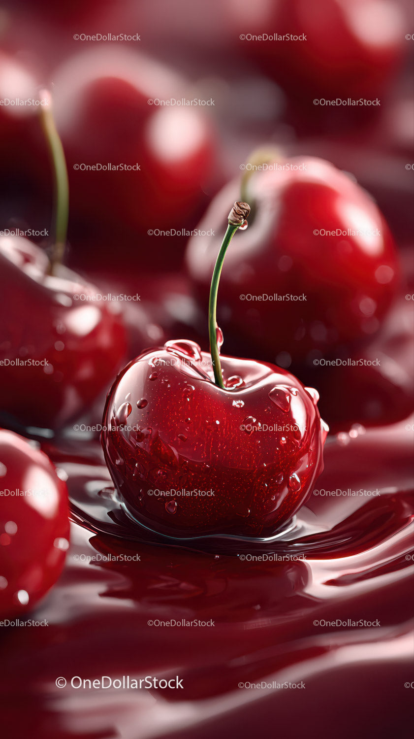 Close-up of Juicy Red Cherry with Water Splash