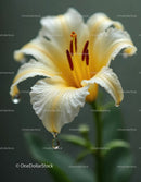 Close-up of White Lily with Yellow Petals and Red Stamens in Bloom