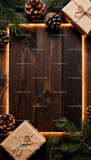 Rustic Christmas gifts with pinecones and fir branches JPG Mockup Image preview