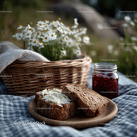 Rustic Bread Basket with Milk Jars and Daisy Flowers in Outdoor Setting