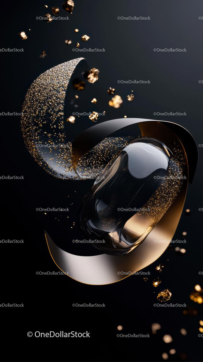 Luxury Gold Glitter Perfume Bottle with Black Background