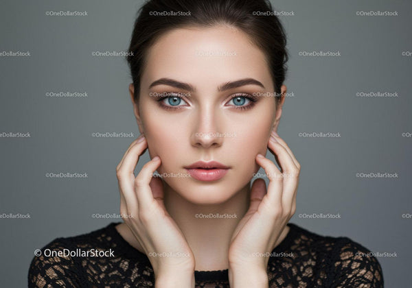 Elegant Blue-Eyed Woman Portrait with Flawless Skin and Stylish Hair
