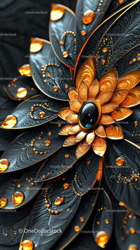 Elegant Gold and Black Ornate Pendant with Gemstone Center
